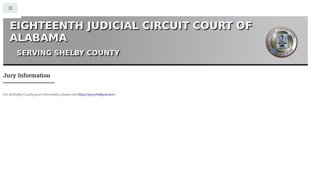 Shelby County court calendar and jury information page