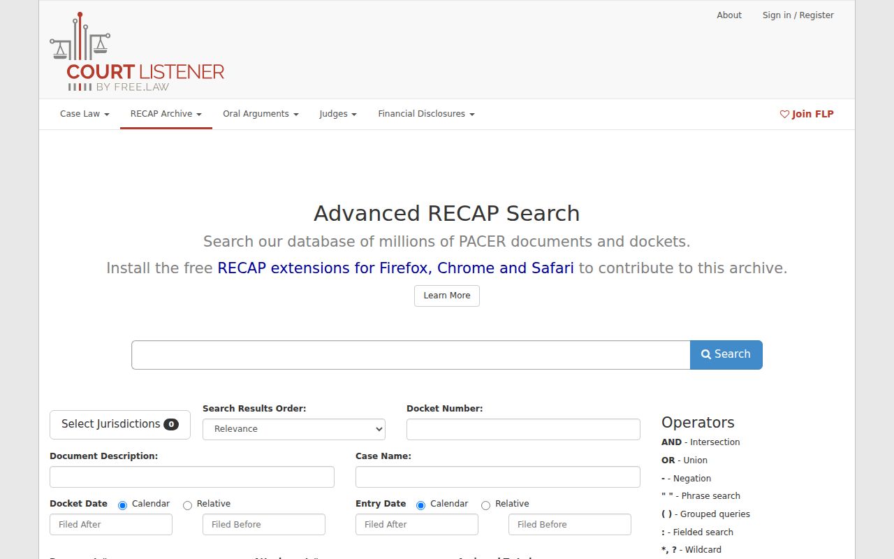 Shelby County federal case search alternative through RECAP