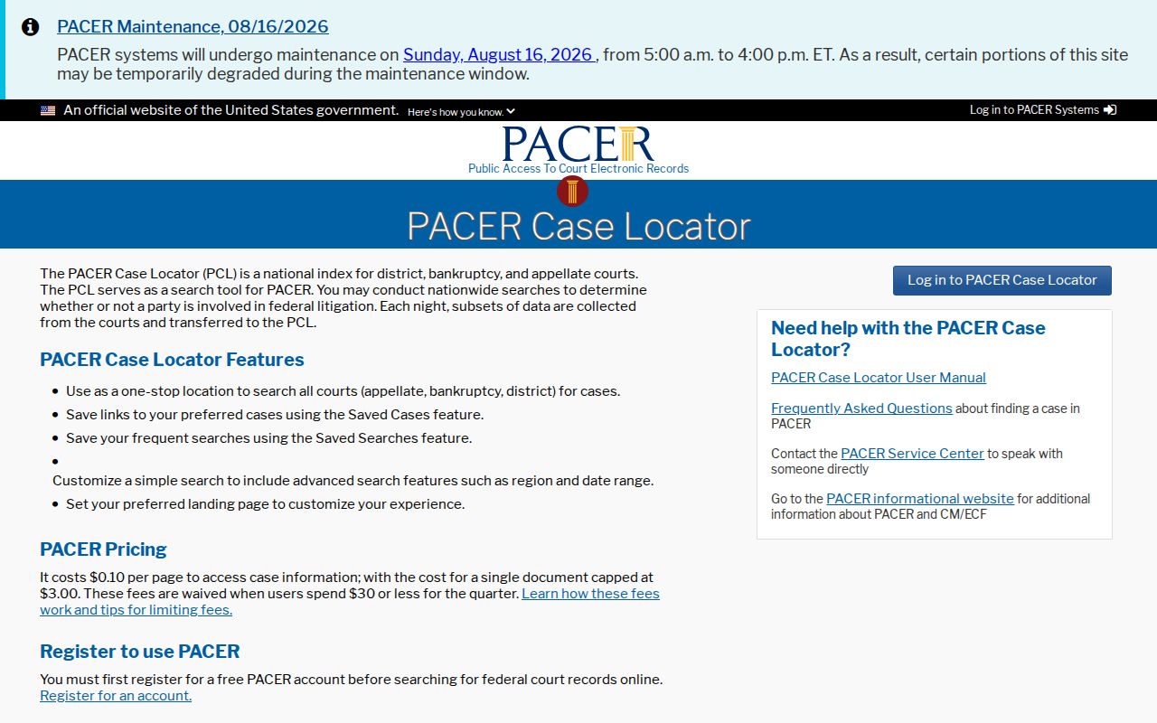 Federal Shelby County case search in PACER Case Locator