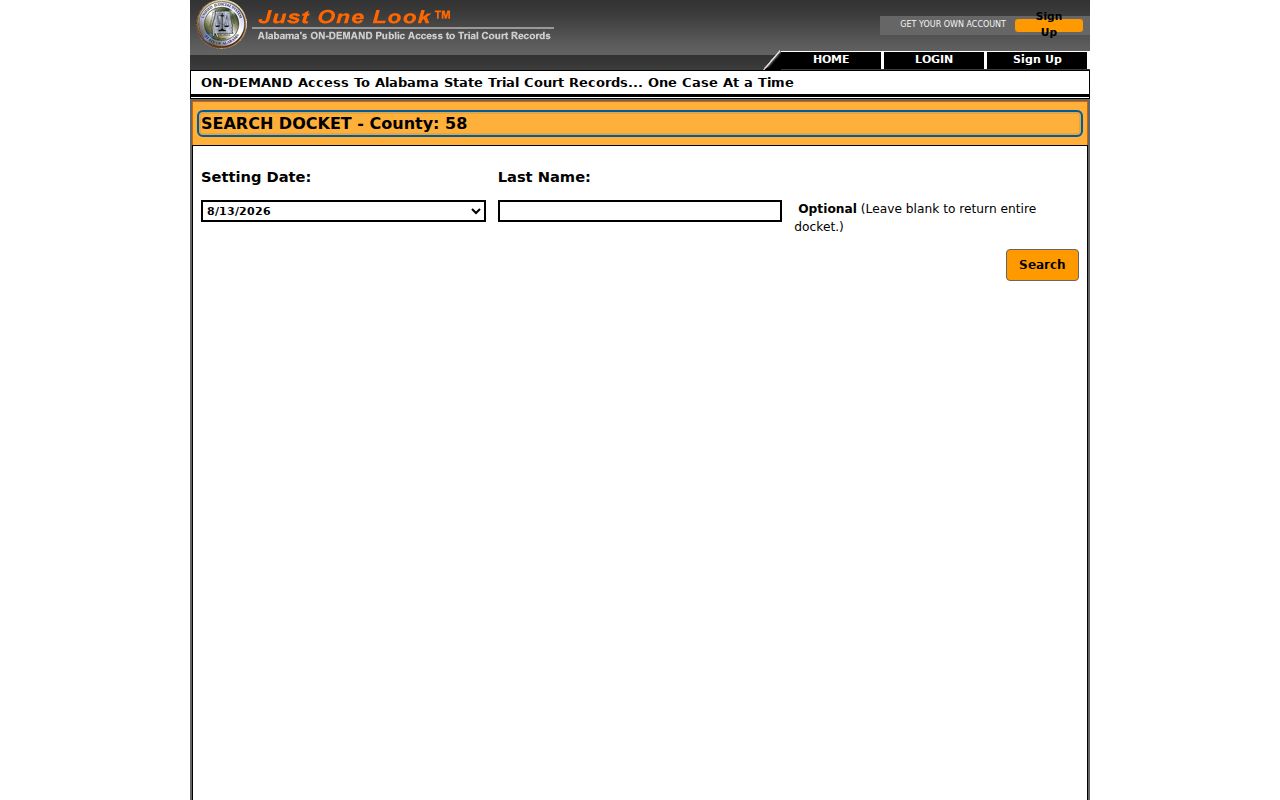 Shelby County case search Docket List interface
