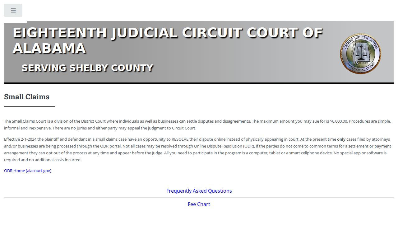 Shelby County small claims civil docket information