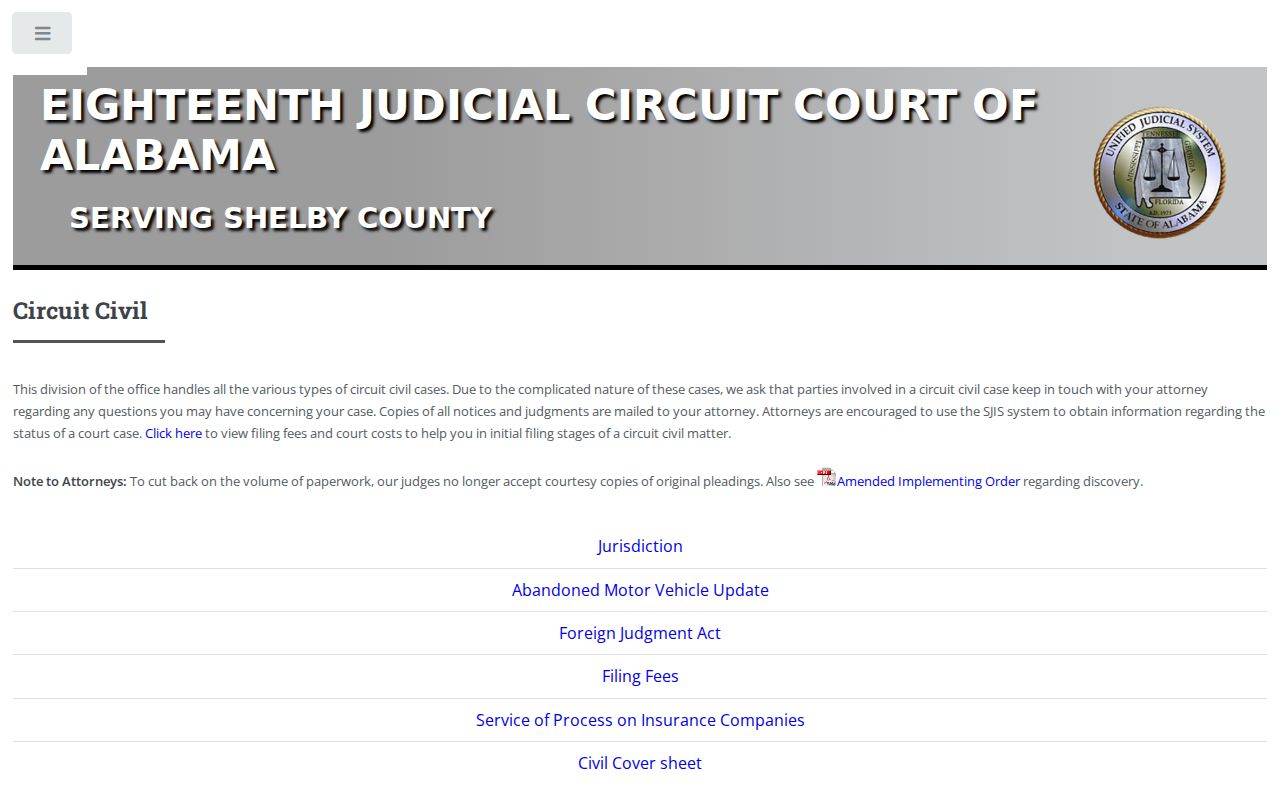 Shelby County Circuit Civil docket information