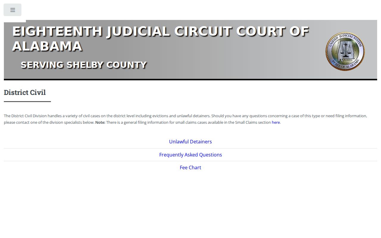 Shelby County District Civil docket information