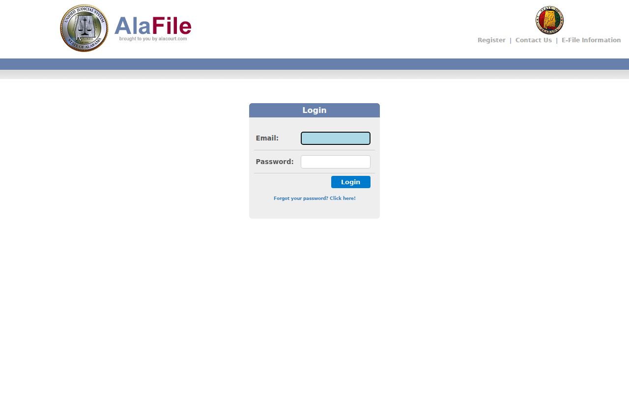 AlaFile interface for Shelby County court records filing