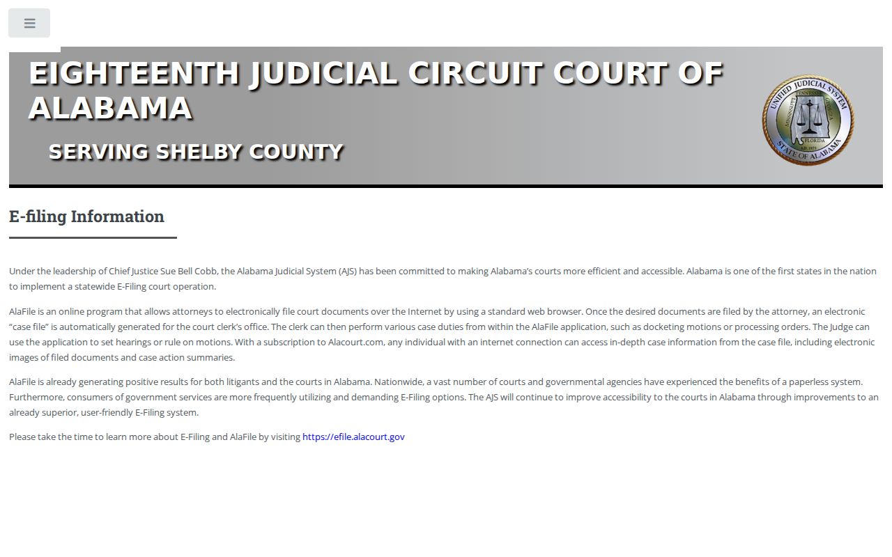 Circuit Clerk explanation of Shelby County court records e-filing