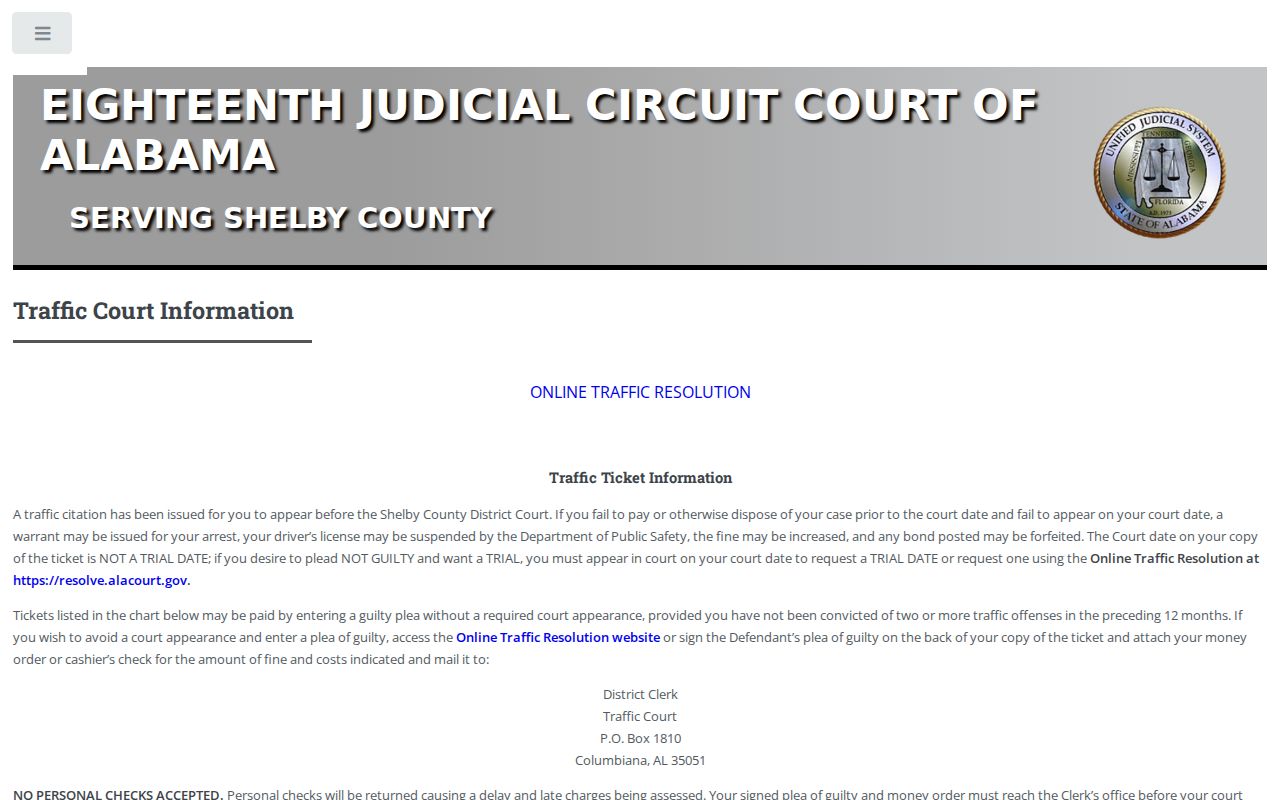 Shelby County traffic court records and ticket instructions