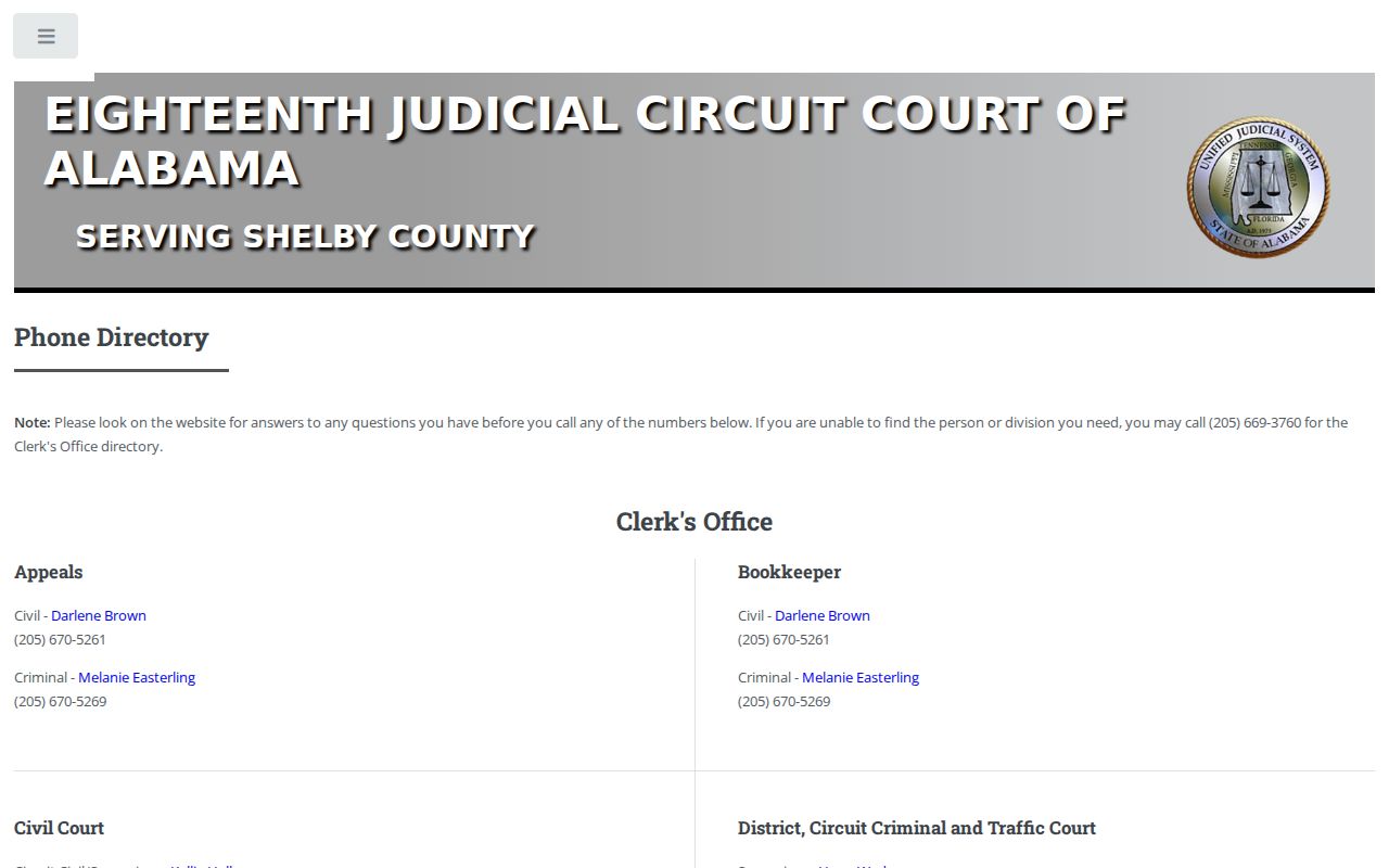 Shelby County court docket division phone directory