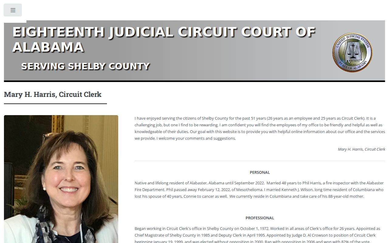 Shelby County Circuit Clerk biography for court docket records